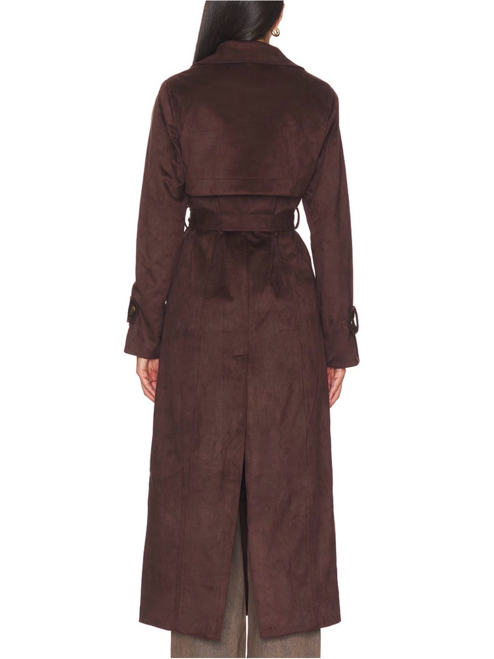 Suede Brown Trench Coat with Belt - Picture 2 of 5